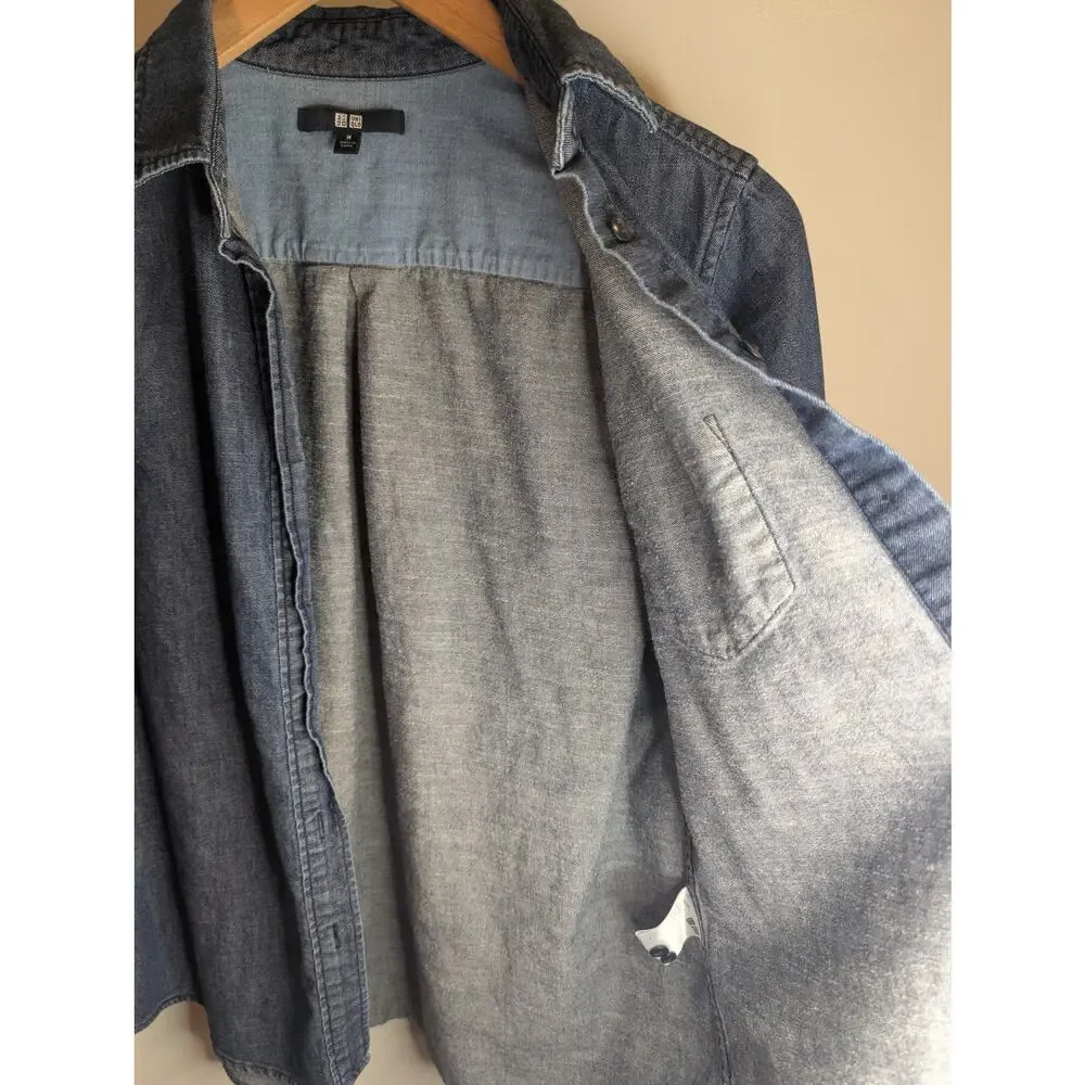 Uniqlo Blue Chambray Denim Button Down Shirt Long Sleeve Women's Medium - Picture 7 of 7